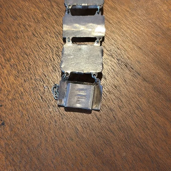 Vintage 1960s or 1970s Mexican silver and green jade colored bracelet